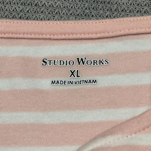 Studio Works Womens Top Pink White Striped 3/4 Sleeve Cotton Tee Size XL - Picture 8 of 14